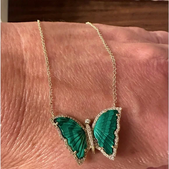 Luna Skye 14k Gold & Diamond Malachite baby butterfly necklace.